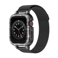 Milanese Magnetic Metal Strap Case Suitable for Apple Watch 8/7/6 Generation with Double Diamond Hollow Case 40/44mm 41/45mm