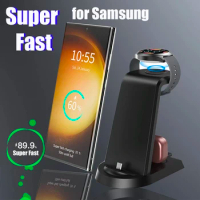 25W Super Fast Wireless Charger 3 in 1 for Samsung S24 S23 Ultra S22 S21 S20 Galaxy 5 4 3 Active Watch Earbuds Charging Station