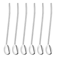 BESTONZON 6 Pcs/Pack Stainless Steel Oval Shape Metal Drinking Spoon Straw Reusable Straws Cocktail Spoons Set (Primary Color)