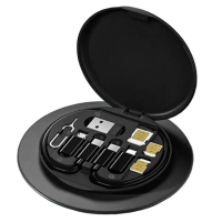 【Golf】手機支架+旅行PD充電組 黑色 附SIM卡針/3個卡槽、蘋果/安卓/筆電USB線(攜帶型 旅行充電組 PD60W)