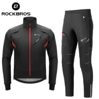 ROCKBROS Winter Cycling Clothing Set Windproof Bicycle Jersey Thermal Fleece Pants Rainproof Set European size Sportswear
