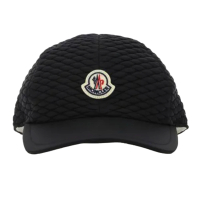【MONCLER】品牌 LOGO 菱形絎縫尼龍棒球帽(黑色)
