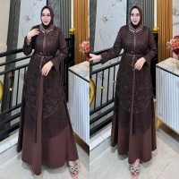 Afifah Gamis Pesta Wanita Elegan Detail Brokat dan Fringe Gamis Kondangan Wanita Modern Detail Payet