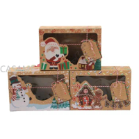 9pcs Christmas Gift Cookie Boxes Kraft Paper Candy Gift Boxes Bags Food Packaging Box Christmas Party Kids Gift New Year Navidad