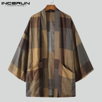 Medussa INCERUN เสื้อกันหนาว Vintage Mens กิโมโนญี่ปุ่นหลวม Outwear เสื้อแจ็คเก็ตเสื้อ T