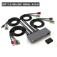 4Port Displayport KVM Switch , DP KVM switch with Audio and Microphone Resolution Up to 4Kx2K@60Hz 4:4:4