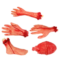 5 Pcs Bloody Prosthetic Hand Severed Limbs Props Halloween Body Parts Vinyl Fake Human Broken