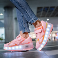 Women Sneakers Tow-Wheeled Heelys Kasut Roda 4 Tayar Rechargeable LED Shoes Children Roller Skates C