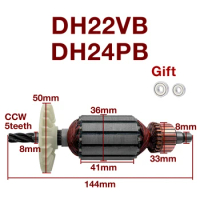 AC220-240V Armature Rotor Replacement Parts for Hitachi DH22VB DH24PB Power Hammer 5teeth Armature Anchor Power Tools