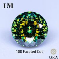 Moissanite Stone Primary Color Yellow Green Round Shape 100 Faceted Cut Lab Grown Diamond Charms Woman Jewelry with GRA Report