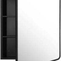 24 Inch x 30 Inch Black Metal Framed Bathroom Mirror Medicine Cabinet Rectangle Tilting Beveled Vanity Mirrors Recess