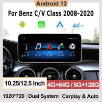 Android 13 Multimedia Player Car Radio for Mercedes-Benz C-Class W205 GLC-Class X253 V-Class W446 Stereo Carplay Auto IPS Screen