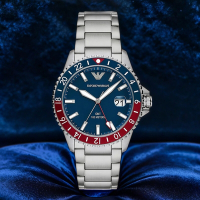 EMPORIO ARMANI 亞曼尼 Diver 紅藍撞色GMT手錶 送禮首選-42mm AR11590