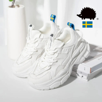 預購 SCANDINAVIAN FOREST 北歐小刺蝟 TWIST812．麻花瓣雙鞋帶增高老爹鞋(白色)