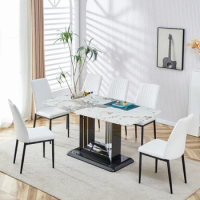 Modern designed artificial marble dining table and chair set,glass rectangular dining table for6-8people,dining table and chairs