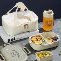 WORTHBUY Portable Plastic Lunch Box Set For Kids Microwave Sealed Food Container With Thermal Bag&amp;Water Cup Divided Bento Box