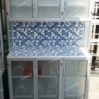 Starindo Rak Piring Aluminium 3 Pintu Dengan Meja Dinding Krom Motif Mosaik Uk 104x45x170 Cm Custom