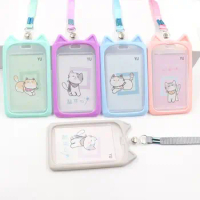 1PC Cute Cartoon Cat Card Holder Bank Identity Bus ID Card Sleeve Case with Retractable Reel Lanyard Credit Cover Case Kids Gift