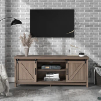57.8 in Farmhouse Modern TV Stand Entertainment Center for TVs up to 65 Inches with 2 Sliding Doors for Living Room (Gray Wash)