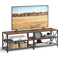 VASAGLE TV Stand, Console for TVs Up to 70 Inches, Table, 63 Inches Width, Cabinet with Storage Shelves, Steel Frame