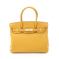 【二手名牌BRAND OFF】HERMES 愛馬仕 琥珀黃 Taurillon皮革 Birkin 30 柏金包 手提包 C刻 銀扣