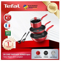 Tefal Cookware So Chef Set 6 pcs Kitchenware Induksi Set Wajan Anti Lengket Warna Merah dengan Lapis