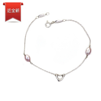 二手品 Tiffany&amp;Co. 鏤空愛心粉色珍珠925純銀手鍊