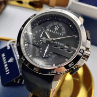 【MASERATI 瑪莎拉蒂】MASERATI手錶型號R8871619004(黑色錶面銀錶殼深黑色真皮皮革錶帶款)