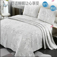 3Pcs Elegant Flower Gray/Pink Embroidered Quilted Cotton Bedspread Coverlet Set Oversize Queen King 1 Quilt and 2 Pillow Shams