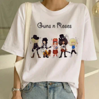 Pistola N Roses Street Rock Print Hip Hop Tees Punk T Shirt Fashion Guns N Roses T-Shirt Women White Tshirt Women Tops