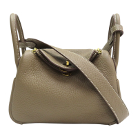 【二手名牌BRAND OFF】HERMES 愛馬仕 大象灰 TC 皮革 MINI LINDY 肩背包 Z刻
