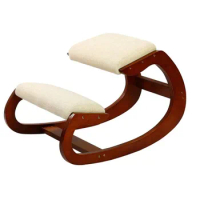 Ergonomic Kneeling Chair for Upright Posture Rocking Chair Knee Stool for Home, Office &amp; Meditation - Wood &amp; Linen Cushion