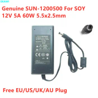 Genuine SOY SUN-1200500 12V 5A 60W 5.5x2.5mm AC Adapter For PHILIPS AOC Hikvision Video Recorder Monitor Power Supply Charger