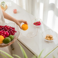 金邊水果盤玻璃蔬菜沙拉碗碟套裝日式網紅透明家用大號餐具甜品碗