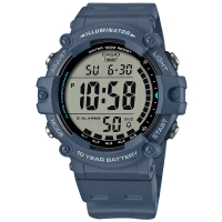 CASIO 卡西歐 運動潮流 計時碼錶 兩地時間 防水100米 電子數位 橡膠手錶 藍色 50mm(AE-1500WH-2AV)