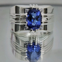 natural tanzanite 3ct ring silver 999.9 handmade size 20