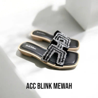Gjaz  Sendal Shoes KaretWanita Jelly H Blink Mewah Tebal 3 Cm Selop Hitam Sandal