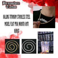 Kalung Titanium Pria Wanita Anti Karat Flat Kilau Cowok Cewek Emas Silver