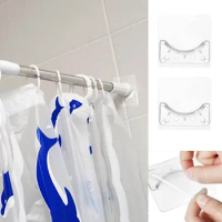 4Pcs Nail-Free Curtain Rod Holder Self-Adhesive Hooks Shower Rod Bracket Holders Curtains Rod Fixed Clip Bathroom Accessories