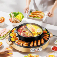 Grill Assortment Hot Pot Bbq Electric Pan Lamb Instant Noodle Chinese Hot Pot Ramen Vegetable Lid Home Fondue Chinoise Cookware