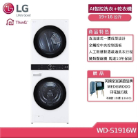 LG樂金 WashTower WD-S1916W 19+16公斤AI智控洗乾衣機 冰瓷白 贈基本安裝 (獨家送好禮)