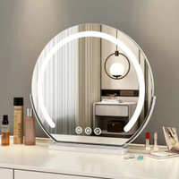 梳妝臺鏡子帶燈充電化妝鏡臺式桌面化妝鏡可調節高度旋轉式半圓梳
