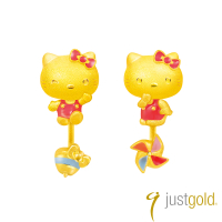 【Just Gold 鎮金店】Hello Kitty回味童年 純金耳環(雙邊不對稱設計)