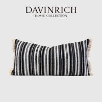 DAVINRICH African Mudcloth Lumbar Pillow Cover Vintage Stripe Jacquard Rectangular Cushion Case 30x65cm For Office Villa Hotel