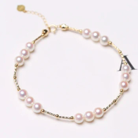 5-6mm Cultured Freshwater Real Pearls Bangle Luxury Fine Jewelry 18K Yellow Gold Natural Aurora Baby Pearl Bracelet for Women