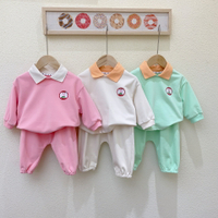 女童翻領糖果色套裝春款韓版童裝兒童套裝寶寶衛衣兩件套嬰兒春裝