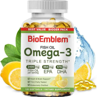 Best Triple Strength Omega 3 Fish Oil Pills - 120 Capsules - 2400mg High Potency Burpless Lemon Flav