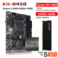Kllisre B450 Kit Motherboard With Ryzen 5 R5 3600 CPU DDR4 16GB 2666MHz Memory B450M AM4 Set