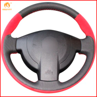 MEWANT Black Genuine Leather Red Suede Car Steering Wheel Cover for Nissan QASHQAI X-Trail NV200 Rogue Accessories Parts