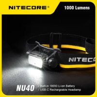 NITECORE NU40 Headlamp 1000Lumens USB-C Rechargeable Headlight White Red Light Trail Running Work Fishing Lamp Built-in Battery